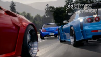 Dois carros tunados lado a lado numa estrada de serra em JDM: Japanese Drift Master