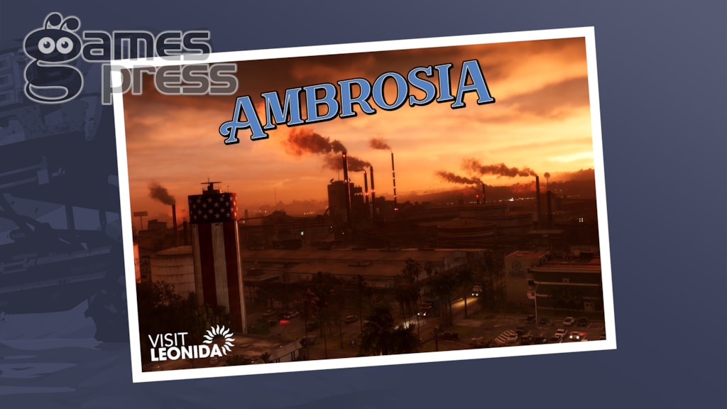 Arte oficial de GTA 6 com postal de Ambrosia, em Leonida