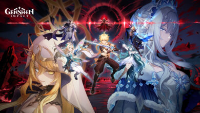 Arte-chave da versão 7.1 de Genshin Impact, com os novos personagens Vesna e Vodyanitsa