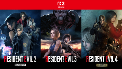 Key art oficial de Resident Evil 2, Resident Evil 3 e Resident Evil 4 para Nintendo Switch 2