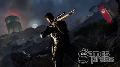 Personagem mira um rifle em uma pedreira em Sniper Elite Resistance