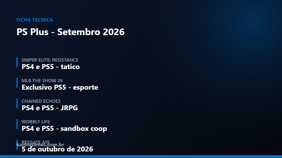 Ficha técnica dos jogos do PlayStation Plus de setembro de 2026