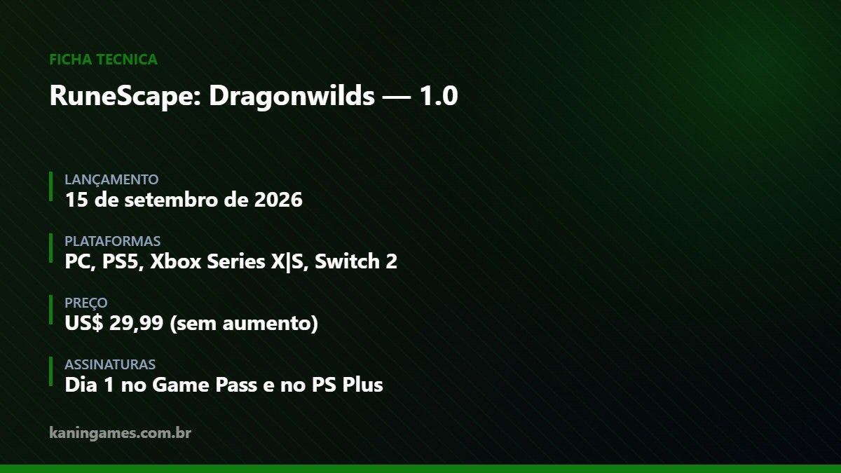 Ficha técnica do lançamento 1.0 de RuneScape: Dragonwilds
