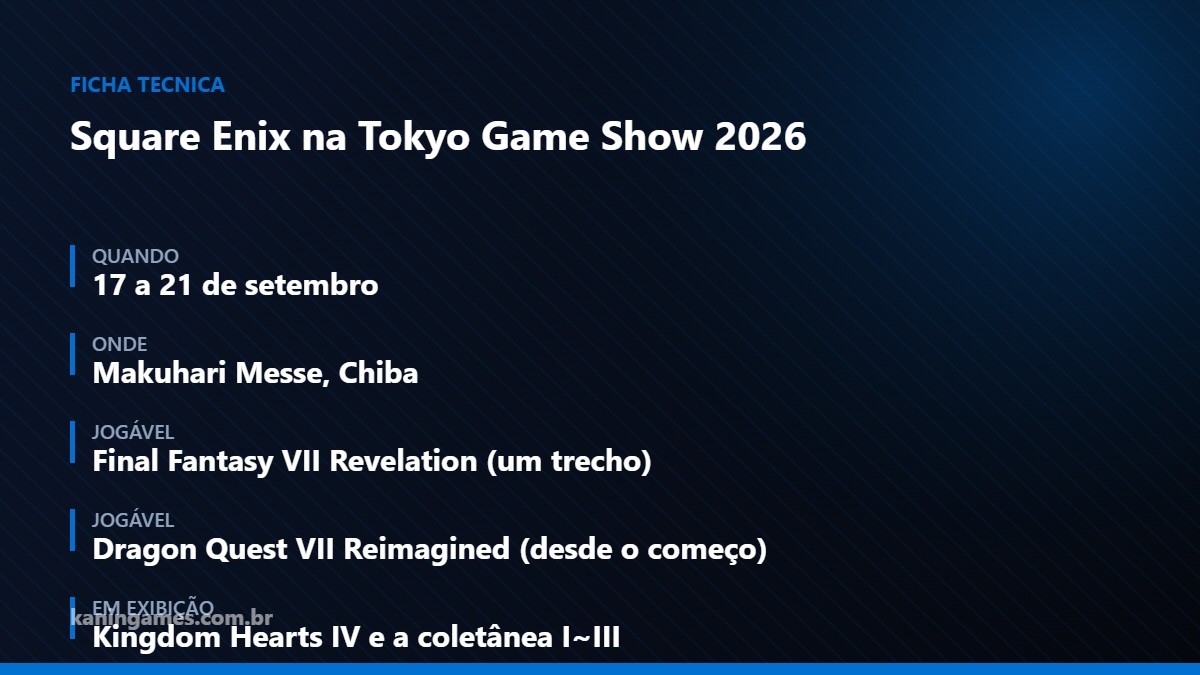 Ficha com a programacao da Square Enix na Tokyo Game Show 2026