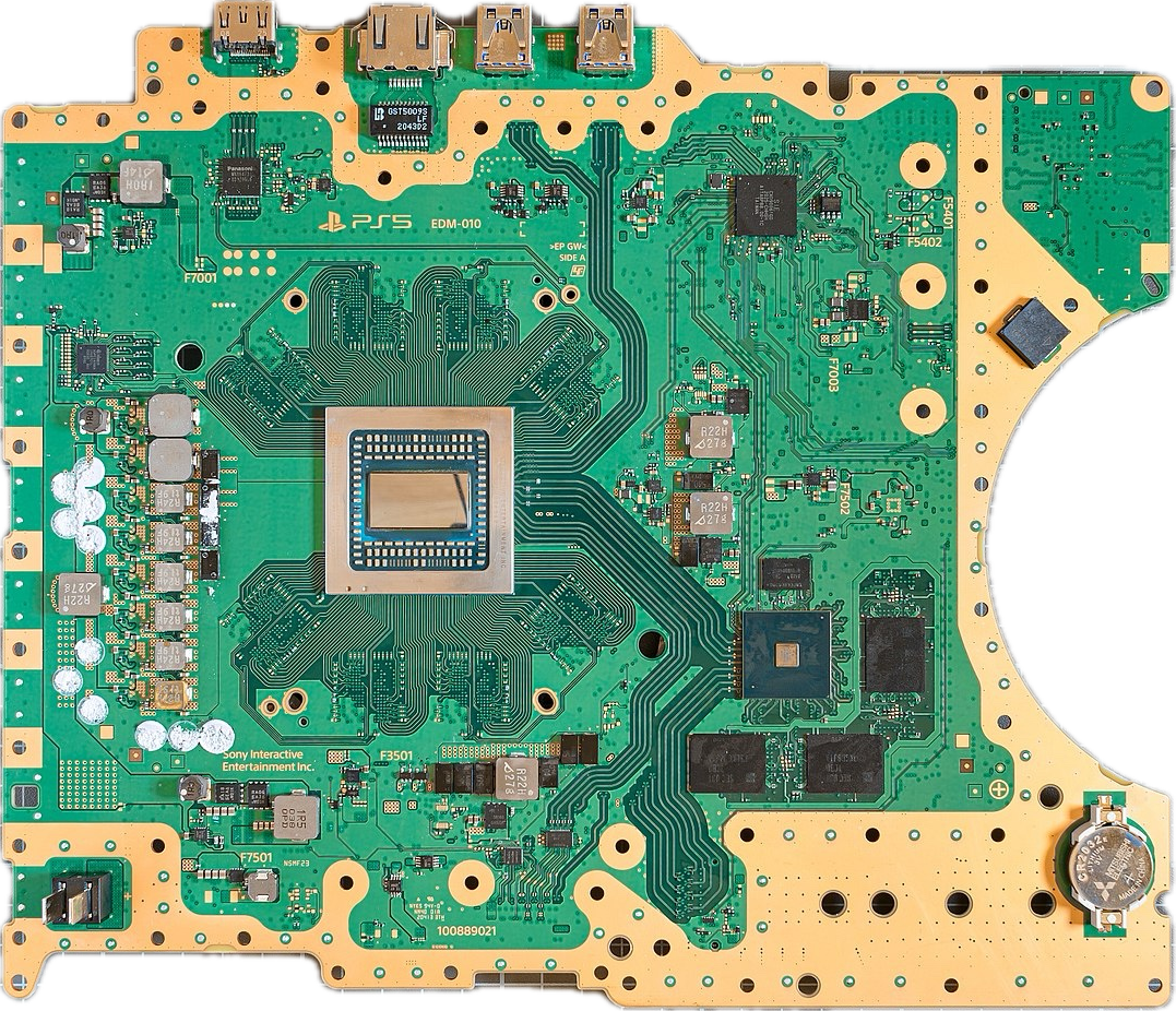 Placa-mãe interna de um console PlayStation 5 desmontado